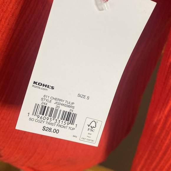 SO Bright orange v neck knot front long sleeve top size small NWT - Picture 7 of 7